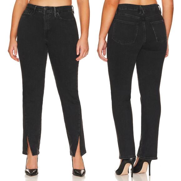 GOOD AMERICAN Good Boy Twisted Slit Jeans Black295 - Picture 1 of 7